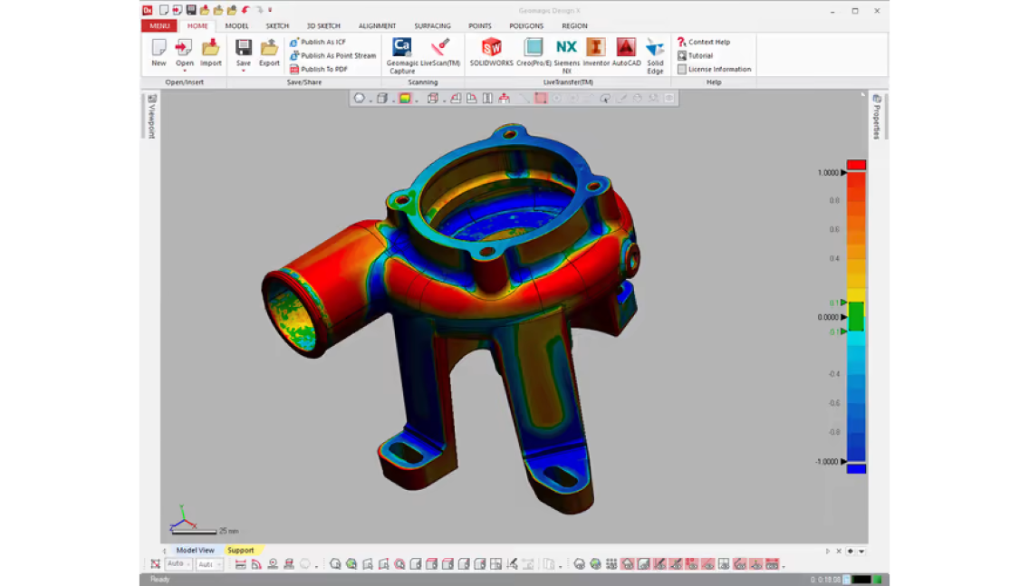 在Geomagic Design X 中水泵CAD模型与扫描数据的比较